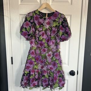 Milly Mesh Dress with Purple and Green Floral Design - Stunning Detail NWT